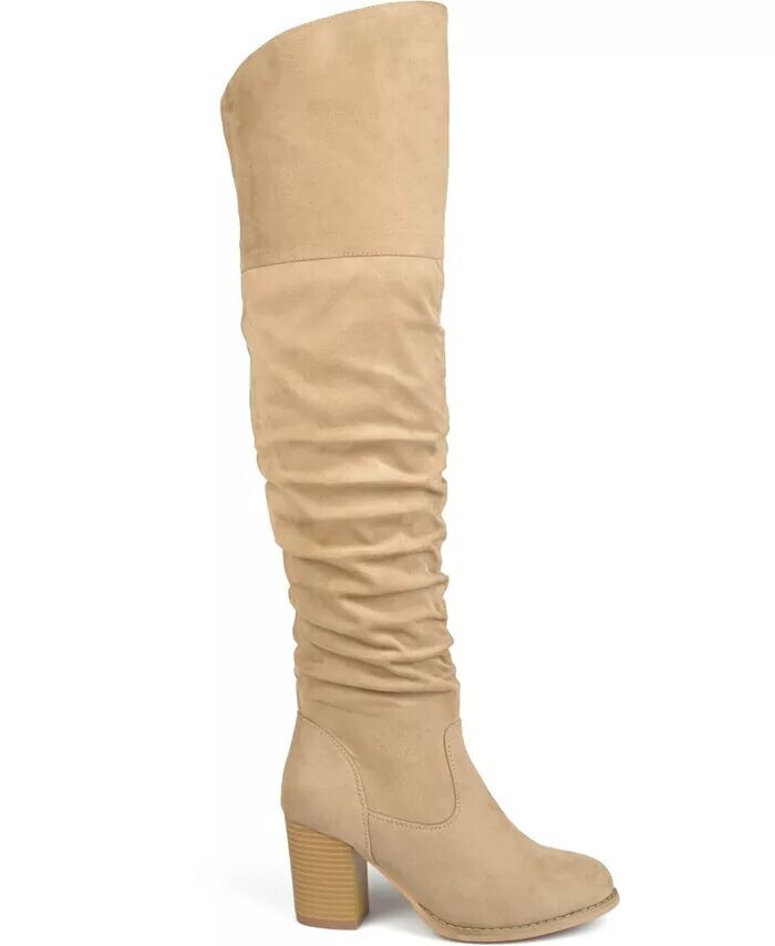 Женские сапоги Kaison Stacked Heel выше колена Journee Collection, коричневый/бежевый — фото 2