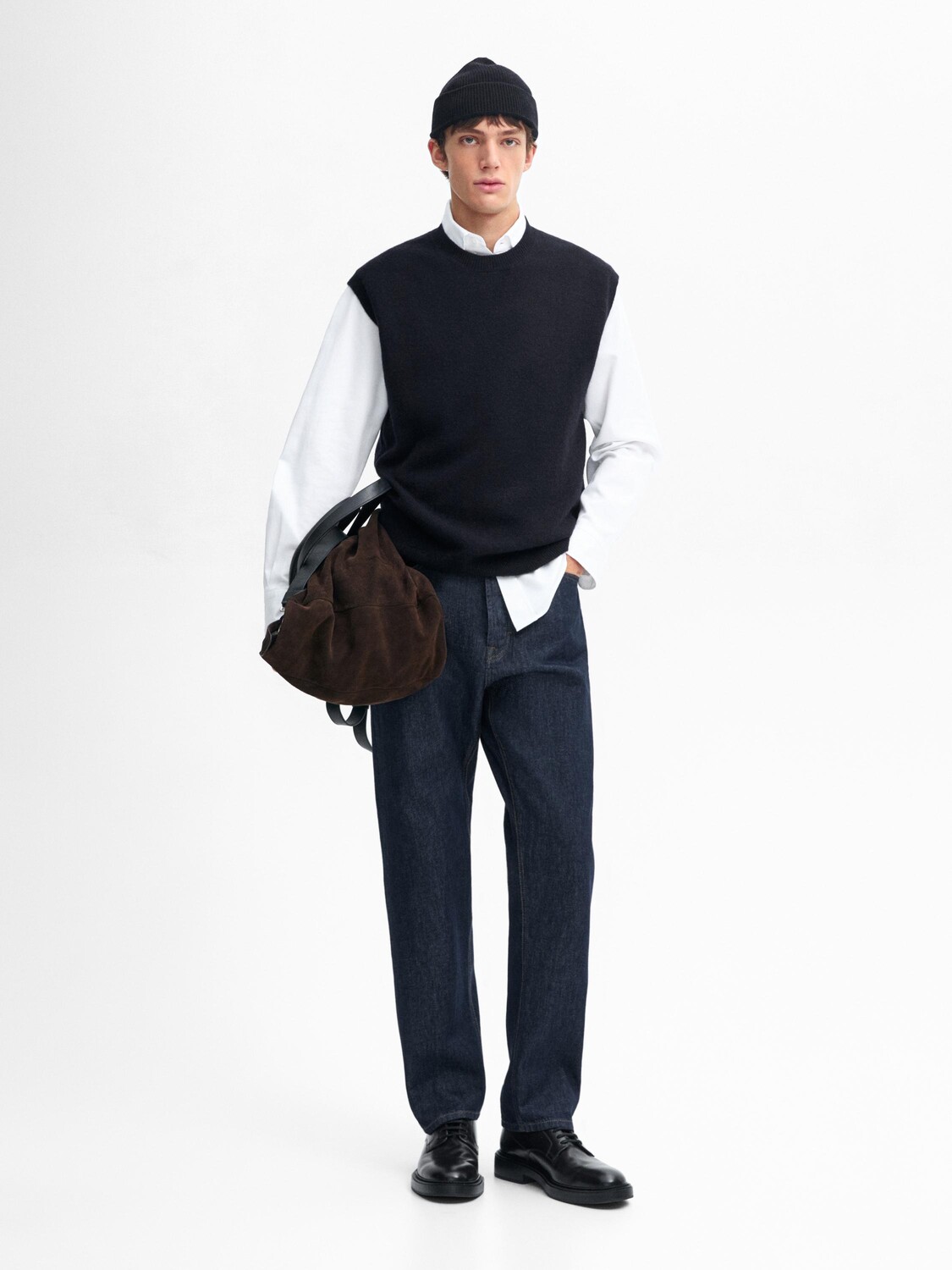 

Жилет с круглым вырезом из шерсти и кашемира Massimo Dutti, синий