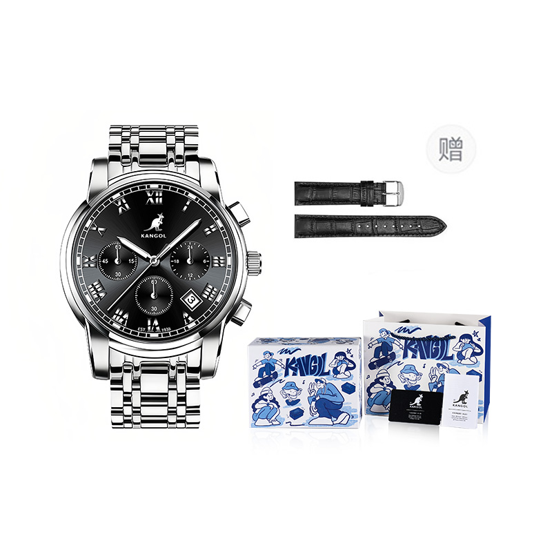 

KANGOL Кварцевые часы из нержавеющей стали с черным циферблатом