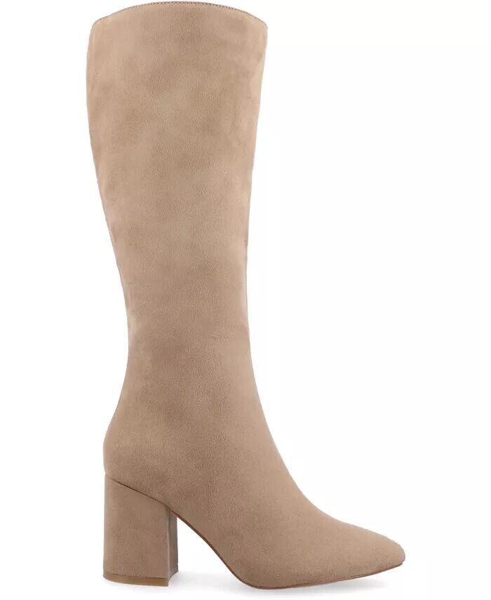 Женские сапоги Ameylia Block Heel до колена Journee Collection, коричневый/бежевый — фото 2