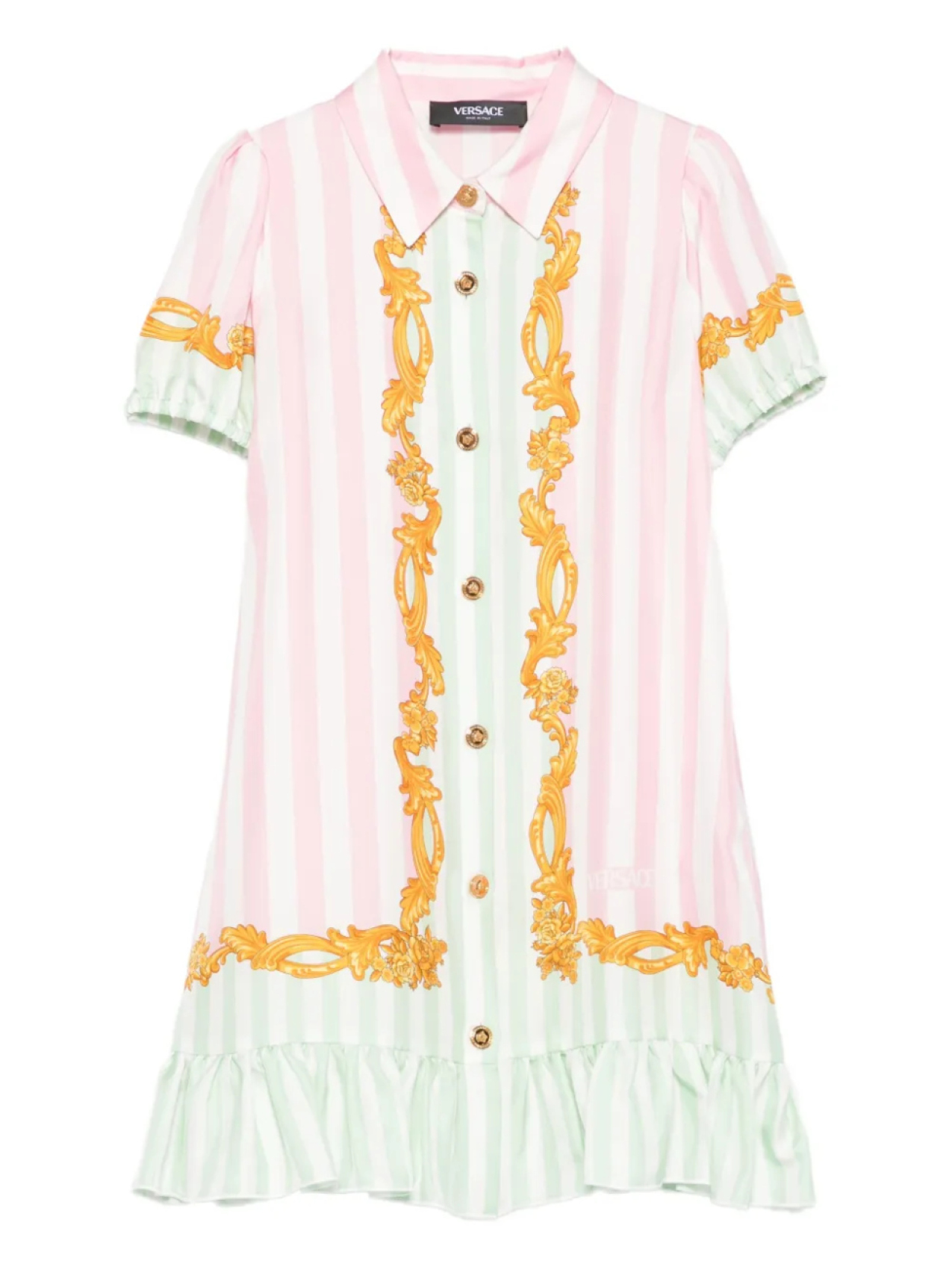 

Versace Kids Barocco шелковое платье в тонкую полоску, розовый