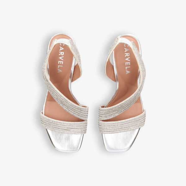 Босоножки gala на каблуке из металлизированной кожи, украшенные кристаллами Carvela, серебряный — фото 2