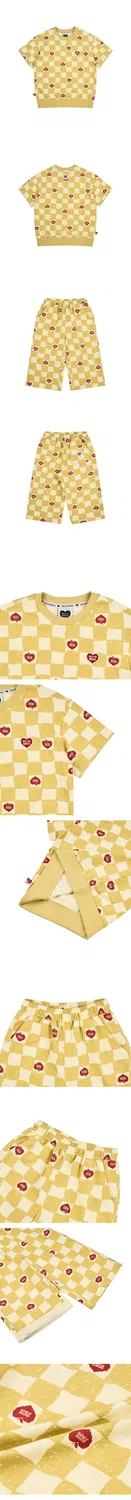 Детский комплект из укороченной футболки и шорт Bubble Apple Checkerboard пыльно-жёлтый от Belita&Boys — фото 3