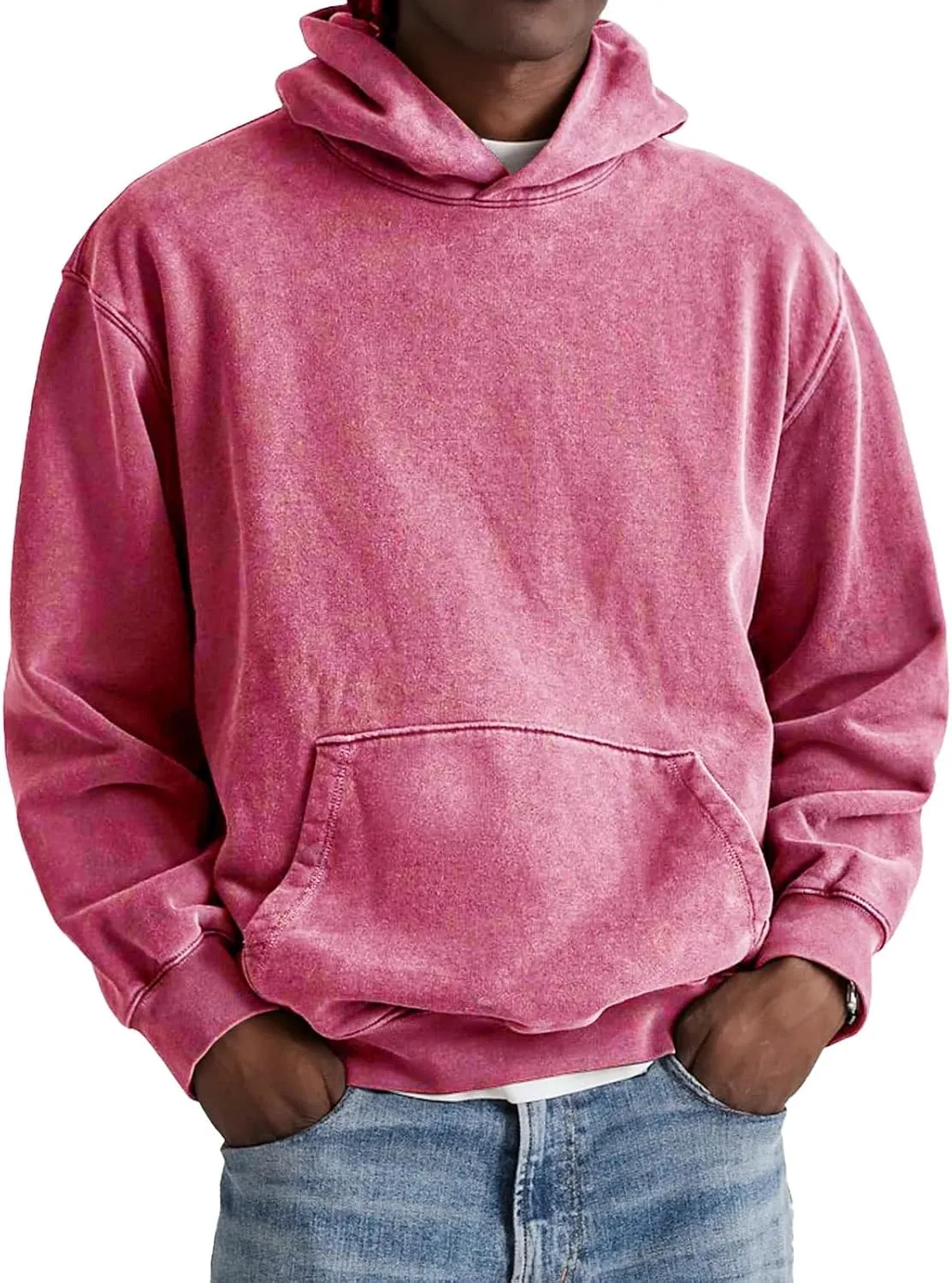 

Толстовка с капюшоном для мужчин Washed Distressed, длинный рукав, однотонная, с карманом-кенгуру LGHLMCL