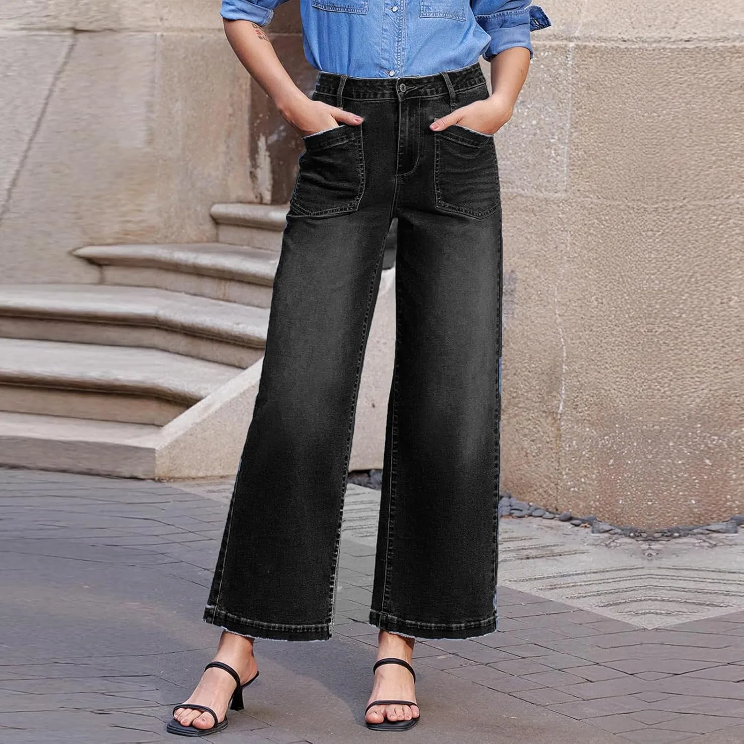 Джинсы свободные, High Waisted, черный — фото 2