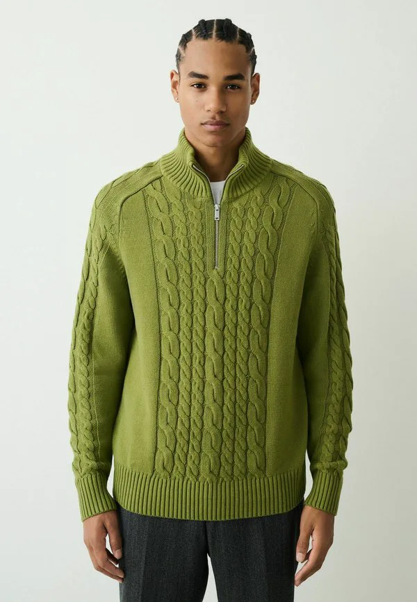 Джемпер с воротником на молнии и косым узором Next, Olive Green