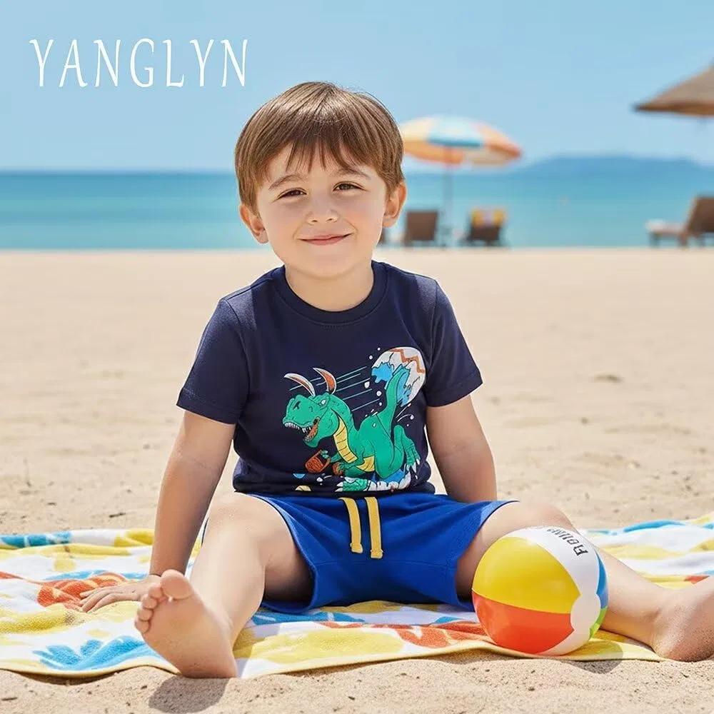 Шорты для мальчиков с эластичным поясом и карманами YANGLYN, сине-желтые — фото 2