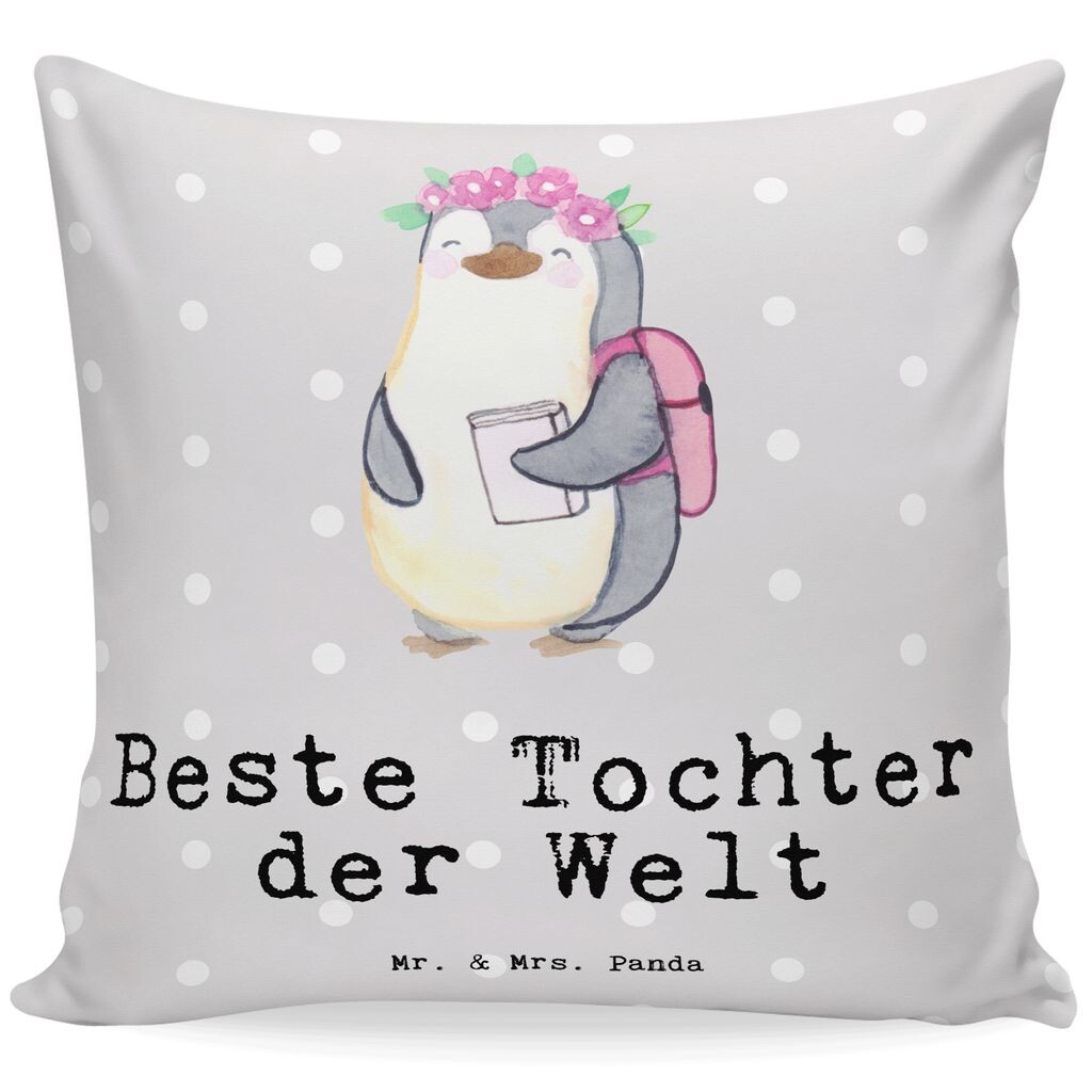 

Подушка Mr. & Mrs. Panda 40x40 пингвин лучшая дочь в мире - серая пастель - подарок, дочь, отец, сувенир, награда, чехол на подушку, декоративная подушка, подушка с мотивом