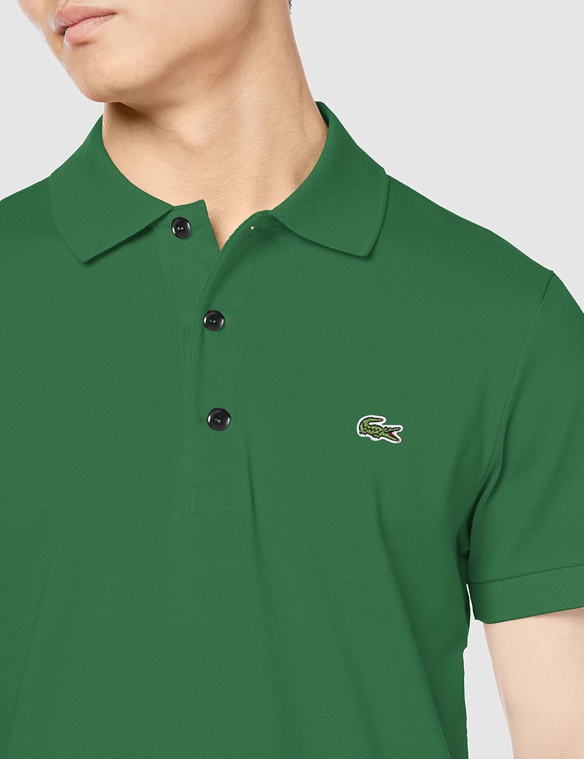 Официальная мужская поло-рубашка LACOSTE приталенного кроя, однотонная (с коротким рукавом), хаки — фото 3