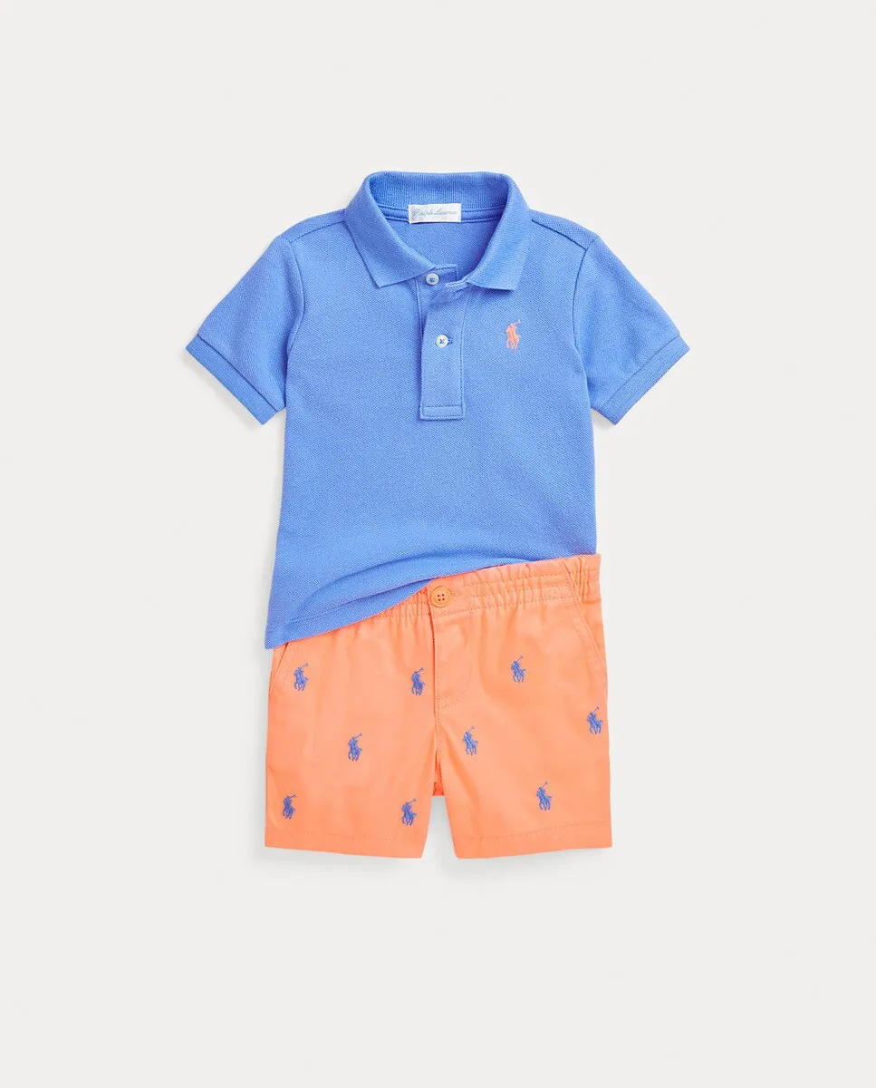 

Хлопковая рубашка поло и шорты для мальчика Polo Ralph Lauren, многоцветный