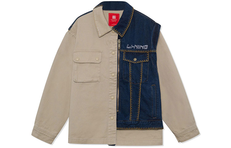 

LiNing Мужская свободная джинсовая куртка в земляном синем цвете, Loose Earth Denim Blue