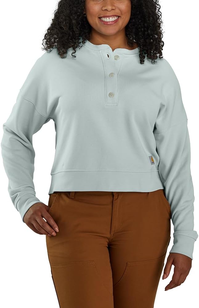

Женская толстовка Carhartt Women's 106182 свободного кроя средней плотности из французского терри Henley, Dew Drop