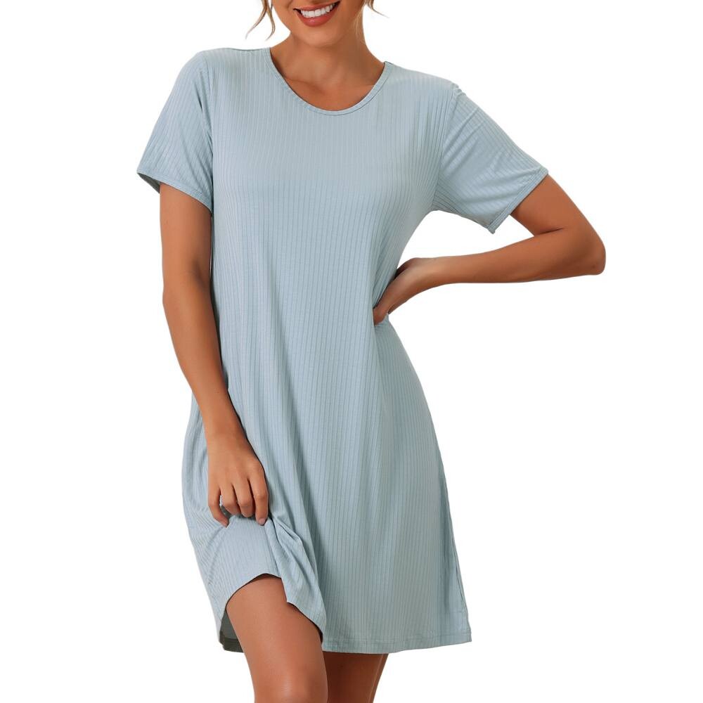 

Женские ночные рубашки из модала, рубашка для сна с коротким рукавом, короткая ночная рубашка с круглым вырезом Cheibear, синий