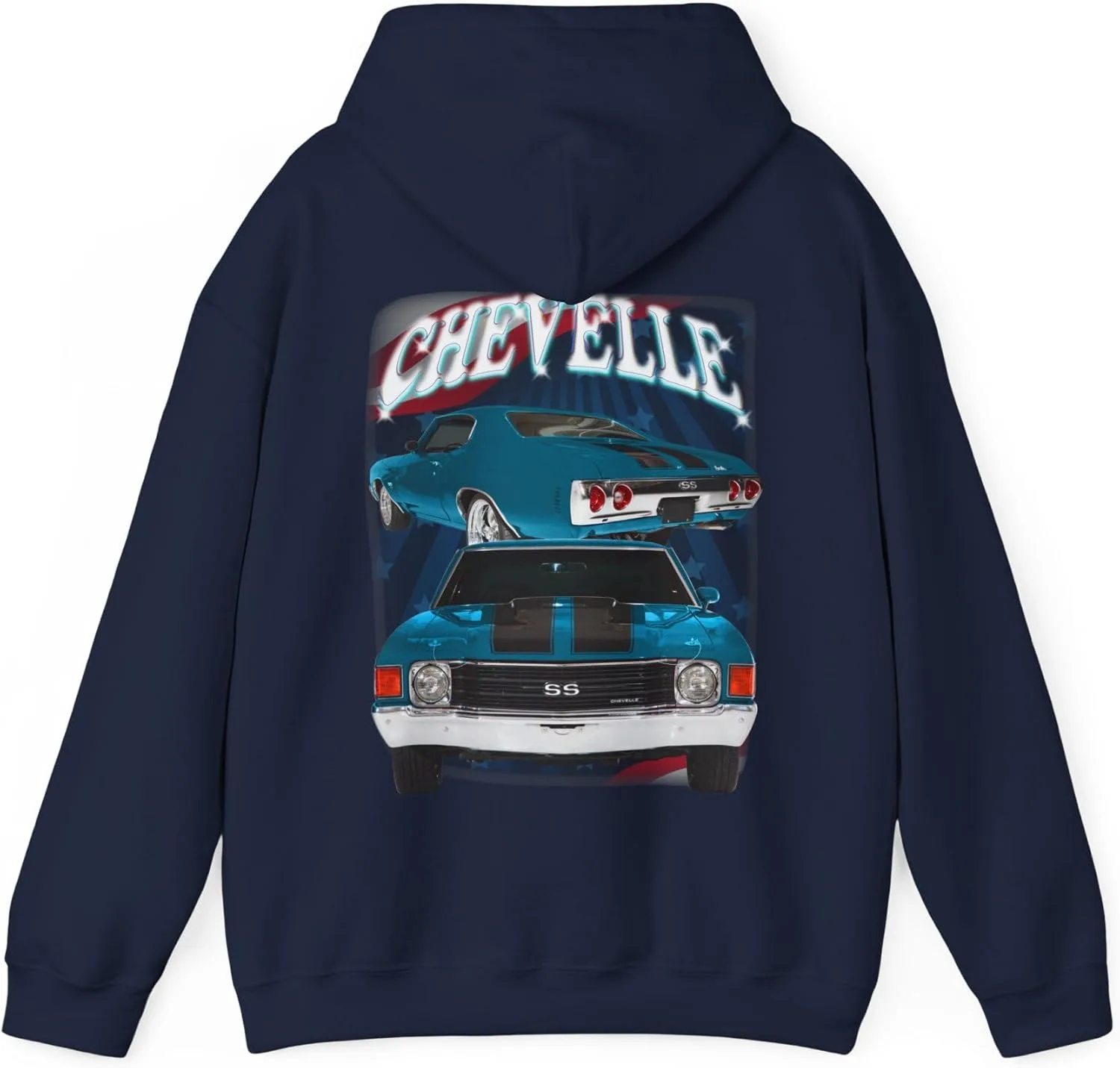 Темно-синяя толстовка с капюшоном в стиле Chevelle 1972 года. Подарок для автолюбителя, классика, хот-род GENERIC, темно-синий — фото 2