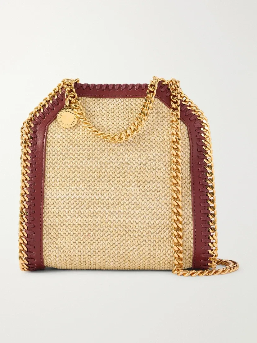 Маленькая сумка-наплечник The Falabella из рафии с отделкой искусственной кожей STELLA MCCARTNEY, бежевый