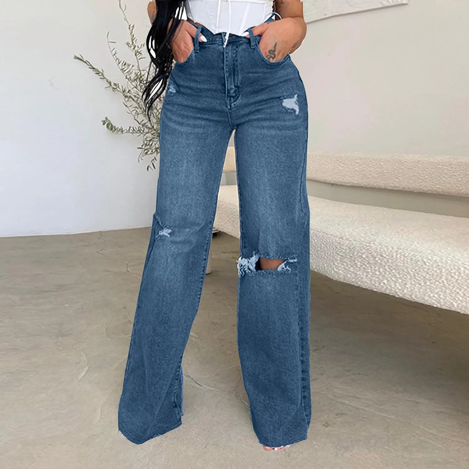 Женские джинсы деним loose fit flare wide leg — фото 2