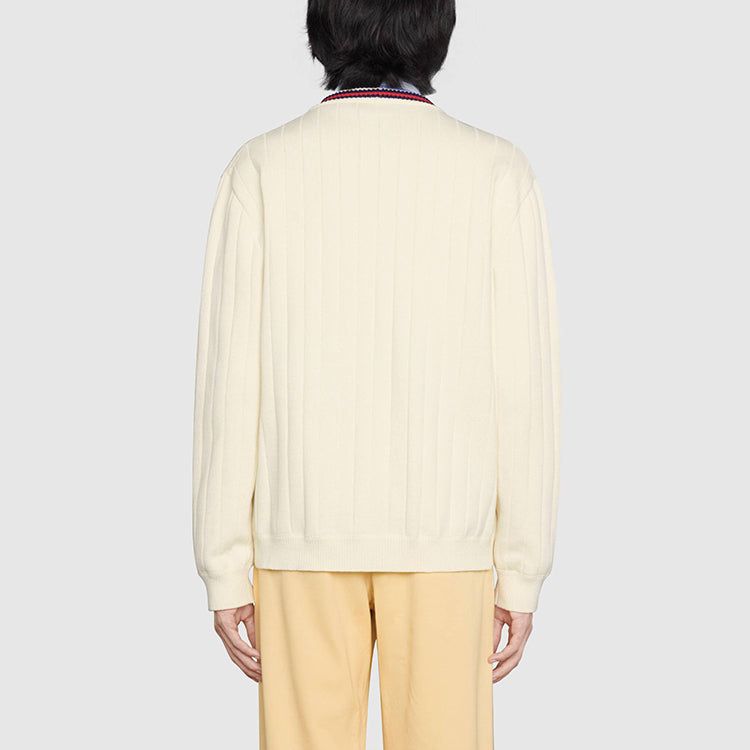 Кардиган Gucci Knit Cotton V-Neck Cardigan With Web 'Ivory' 654984-XKBUR-9182, белый — фото 3