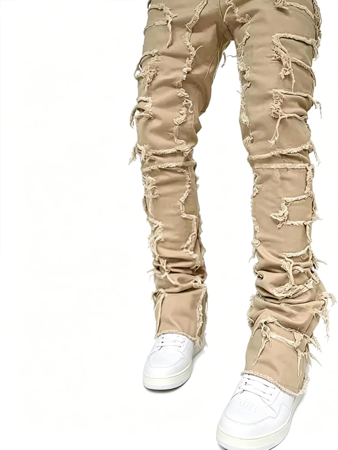 Джинсы зауженные рваные, Dark Khaki, Men's Skinny Stacked Ripped Jeans — фото 2