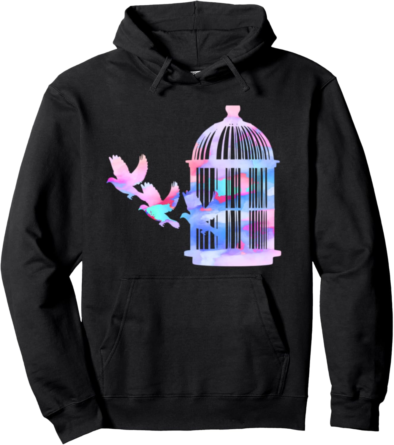 

Милая толстовка с акварельным рисунком клетки и полета птицы для наблюдения за птицами Colorful Bird Art For Bird Lovers, черный