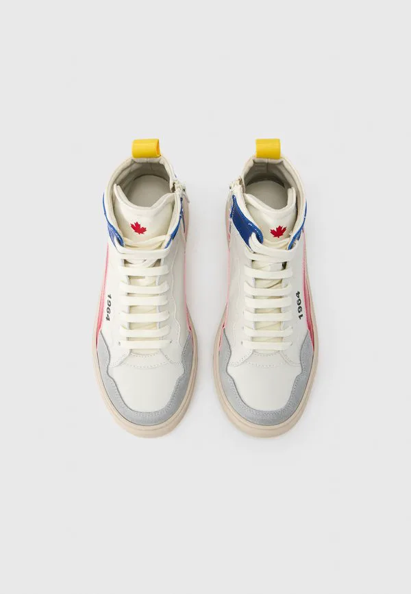 Унисекс высокие кроссовки Dsquared2, Off White/Grey/Cobalt/Yellow — фото 4
