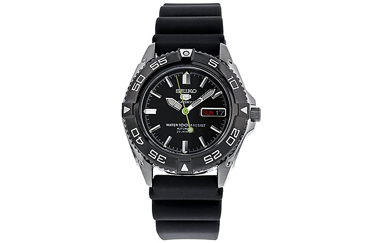 

SEIKO Часы мужские Series 5 с механическим механизмом, ремешок из резины, черный циферблат SNZB23J2