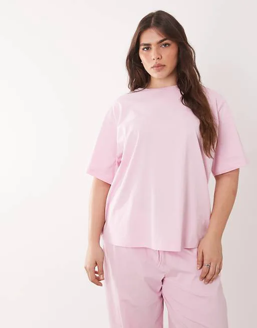 

Ярко-розовая хлопковая пижамная футболка оверсайз ASOS DESIGN Curve