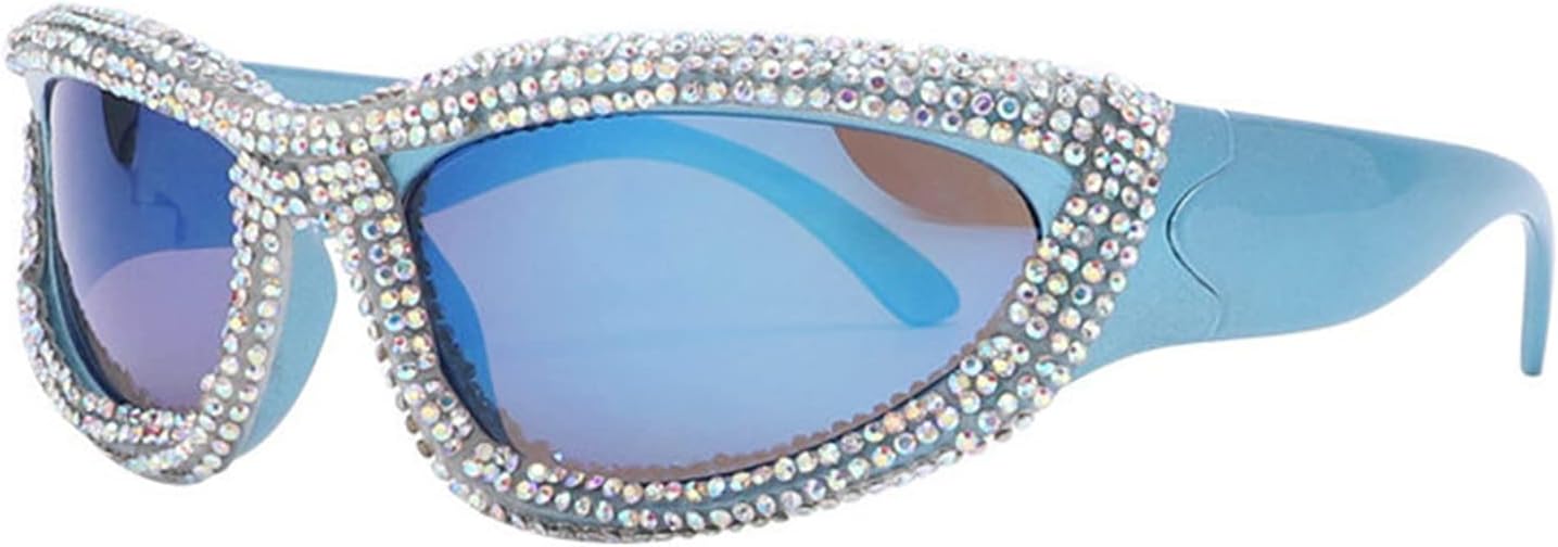 

Willochra — большие солнцезащитные очки с обтекаемой формой, в стиле Y2K, со стразами, спортивные женские солнцезащитные очки с бриллиантами, футуристические хрустальные очки, Blue