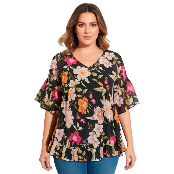 

Блузка Harlow с рюшами для женщин plus size Avenue, Black Viva Glam