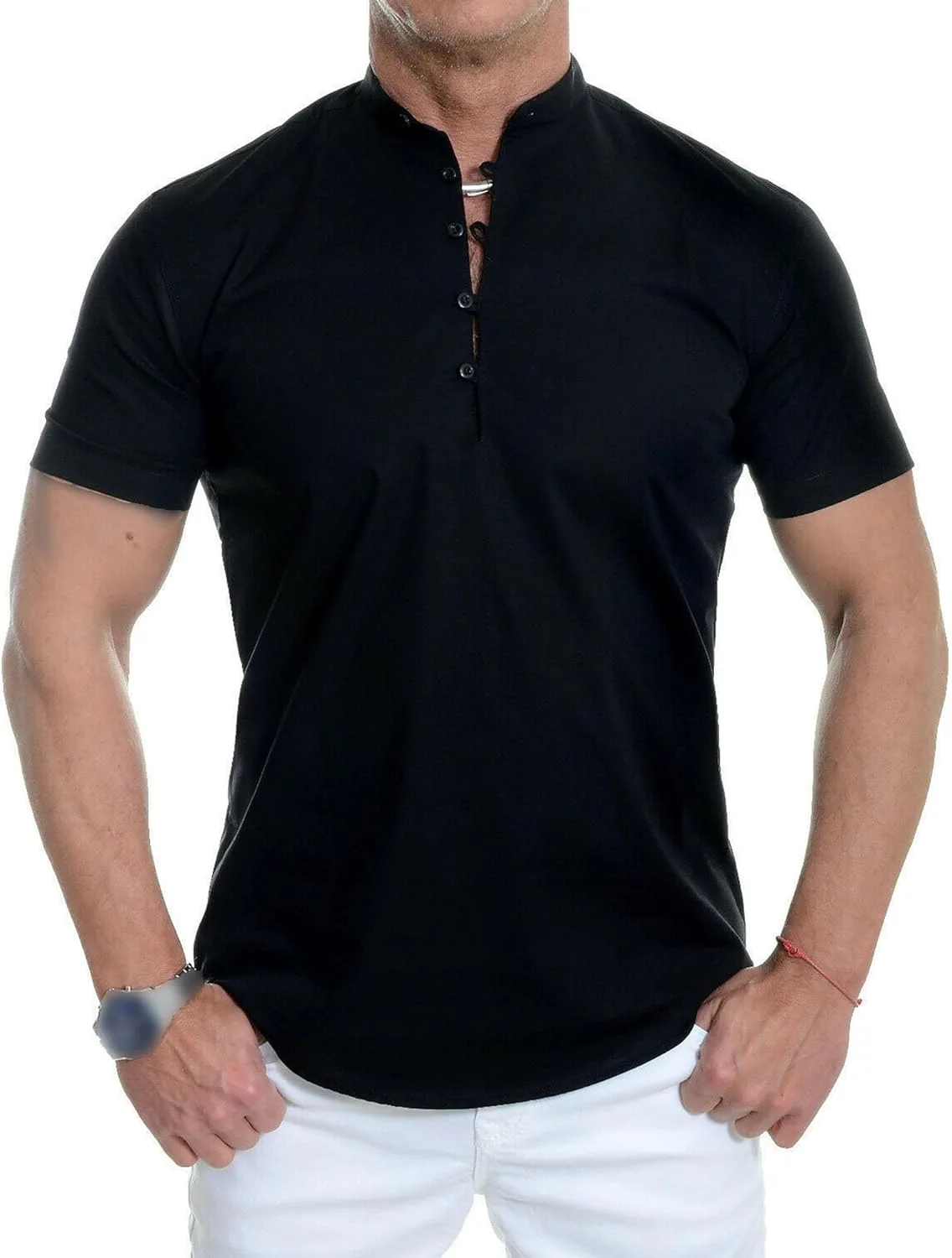 

Мужская футболка с воротником стойкой и пуговицами Henley Slim Fit SWJGLITTR