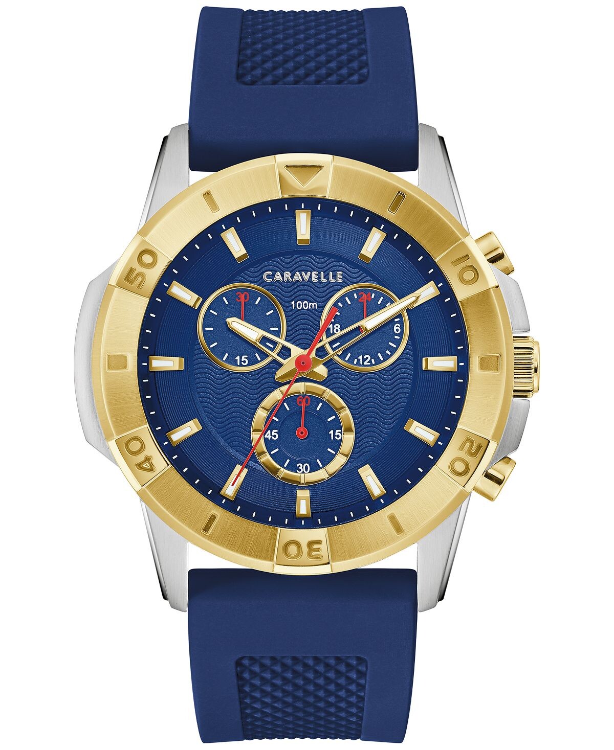 

Мужские часы с хронографом, синий силиконовый ремешок, 44 мм Caravelle