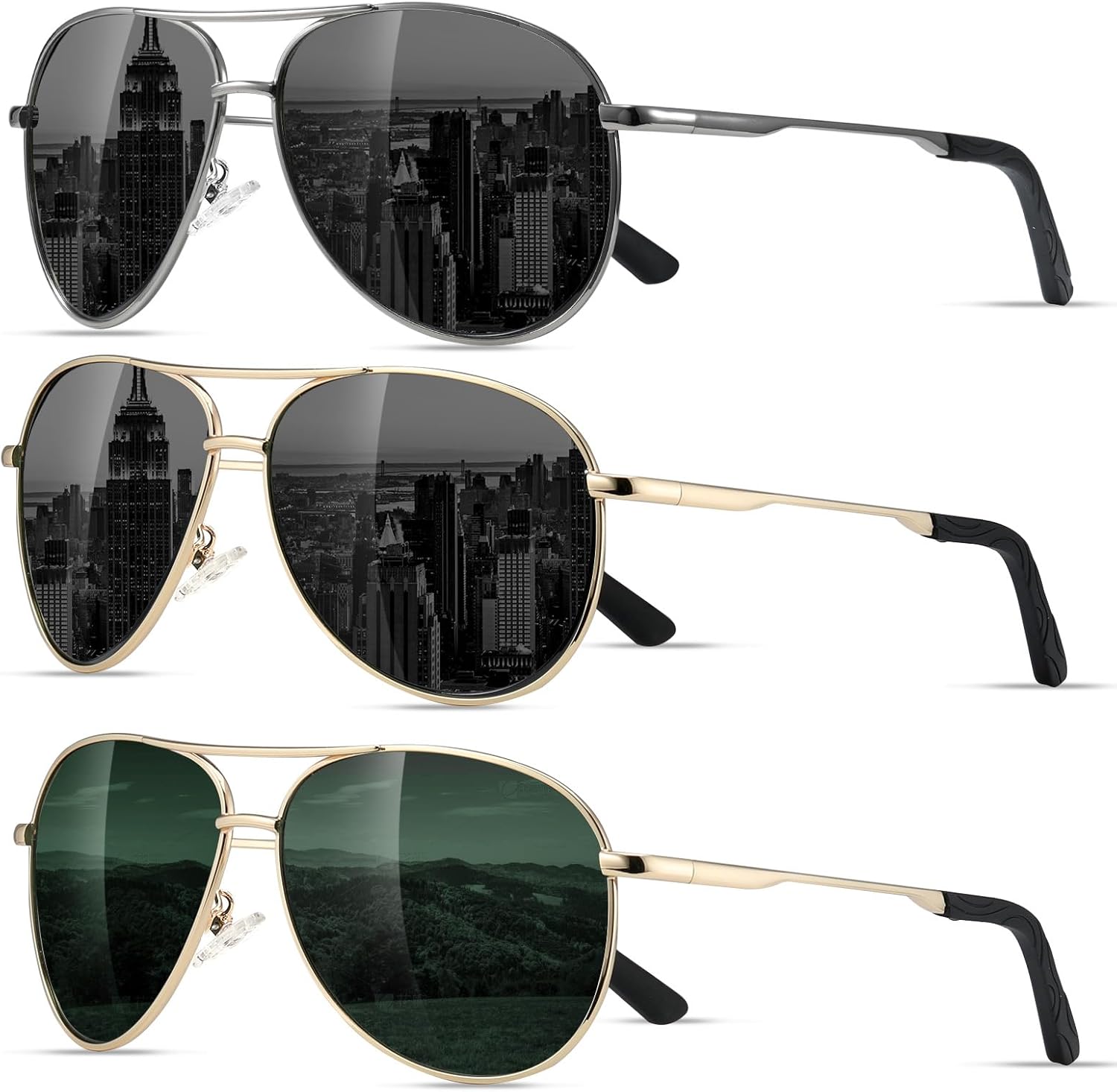 

Поляризованные солнцезащитные очки-авиаторы Eiuizah для мужчин и женщин — классические солнцезащитные очки для вождения, рыбалки и защиты от УФ-излучения, A8(3 Pack) Black/Black/Blackish Green