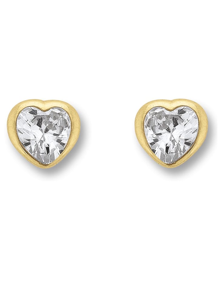 

ONE ELEMENT Серьги-гвоздики в форме сердца с цирконием, из желтого золота 333 пробы