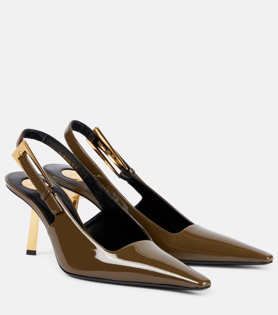 Туфли-лодочки Lee 75 на ремешке из лаковой кожи Saint Laurent, Kaki