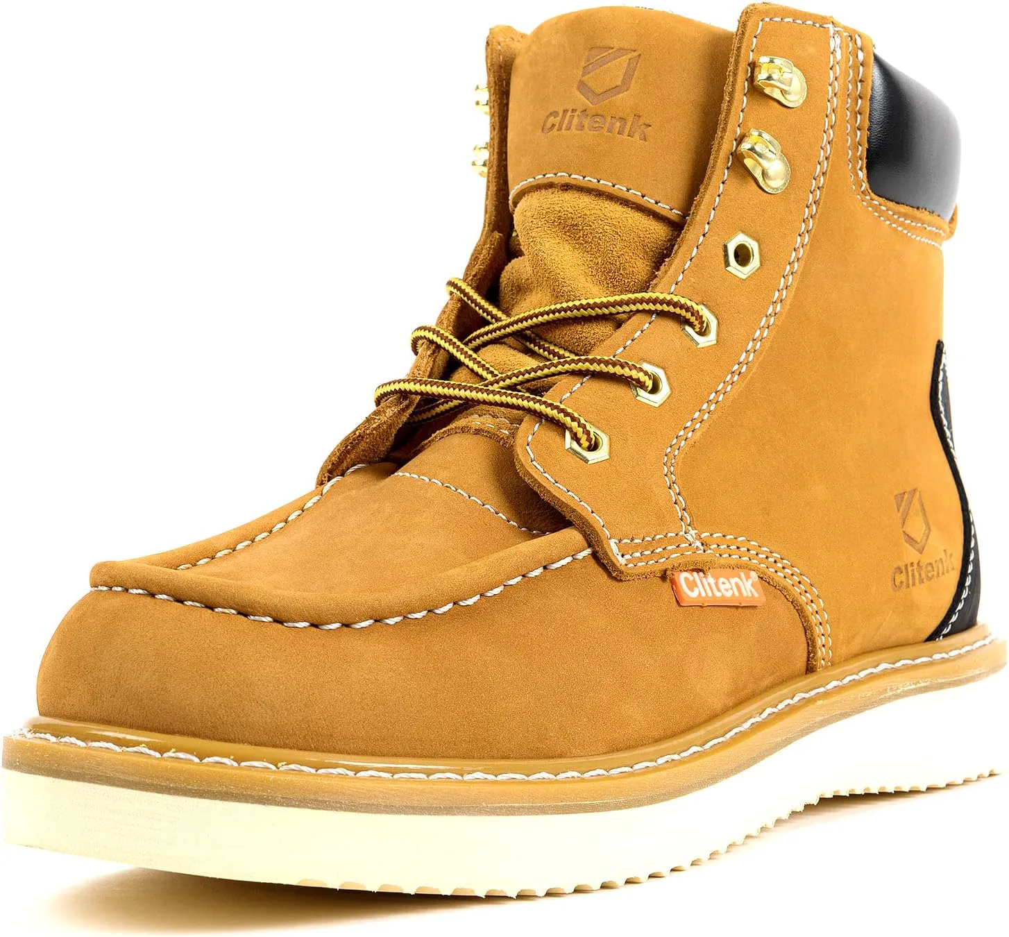 

Мужские рабочие ботинки с мягким носком 6" из цельной кожи с мок-то носком, водонепроницаемые, с удобной подошвой на клиновидном каблуке Clitenk