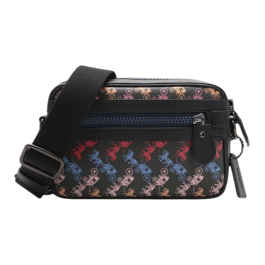 

COACH Академическая холщовая сумка через плечо с кожаными вставками мужская черная и разноцветная с каретным принтом