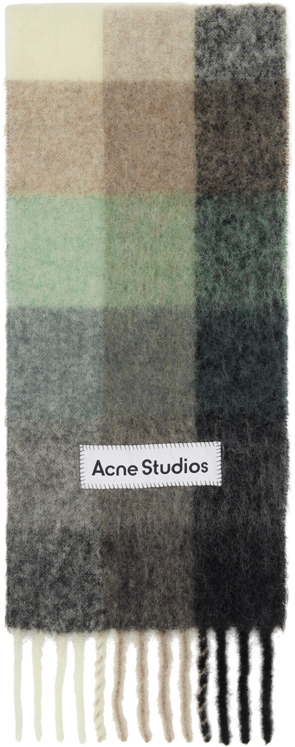 

Шарф из мохера в зеленую и серую клетку Acne Studios, зеленый/серый/черный
