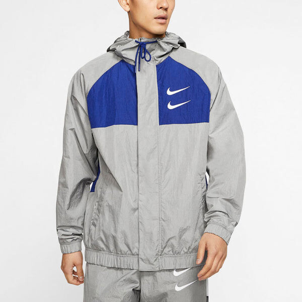 Куртка swoosh sports contrasting colors printing alphabet hooded jacket gray Nike, серый — фото 4