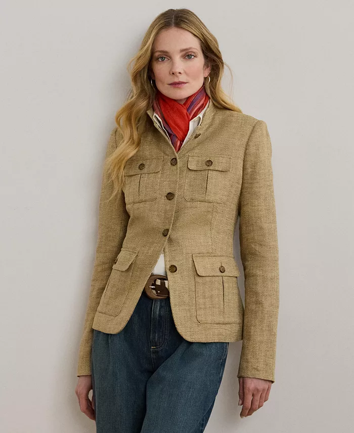 

Женская льняная куртка с узором «ёлочка», 0P-18 Lauren Ralph Lauren, коричневый