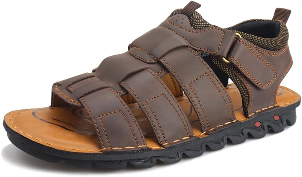 

Мужские сандалии YONGJIA с открытым носком, повседневные, для активного отдыха на улице летом, рыбацкие, регулируемые, ручной работы, темно-коричневый