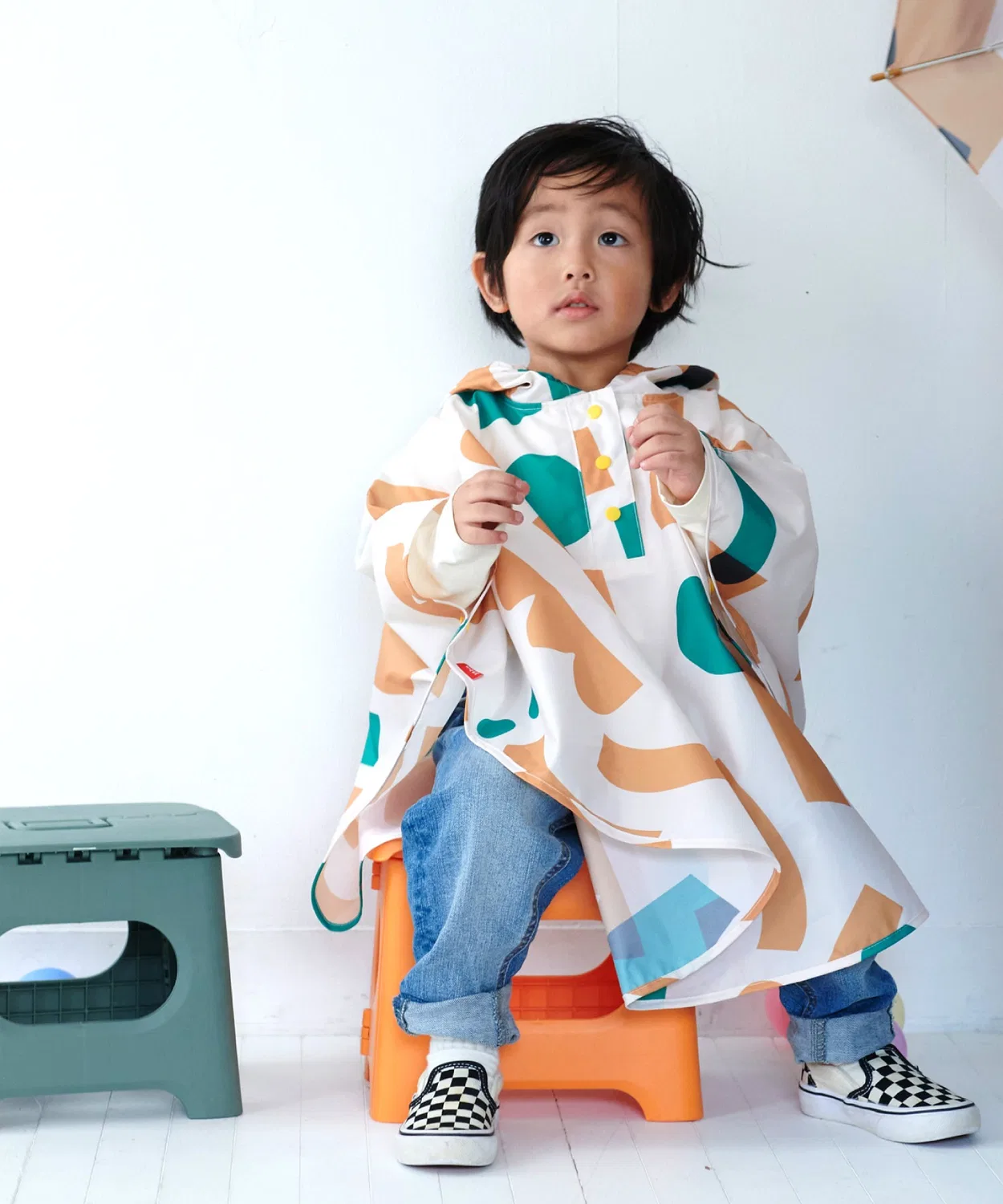 Детский дождевик-пончо Kids Rain Poncho, зелёный, полиэстер, с мешочком — фото 2