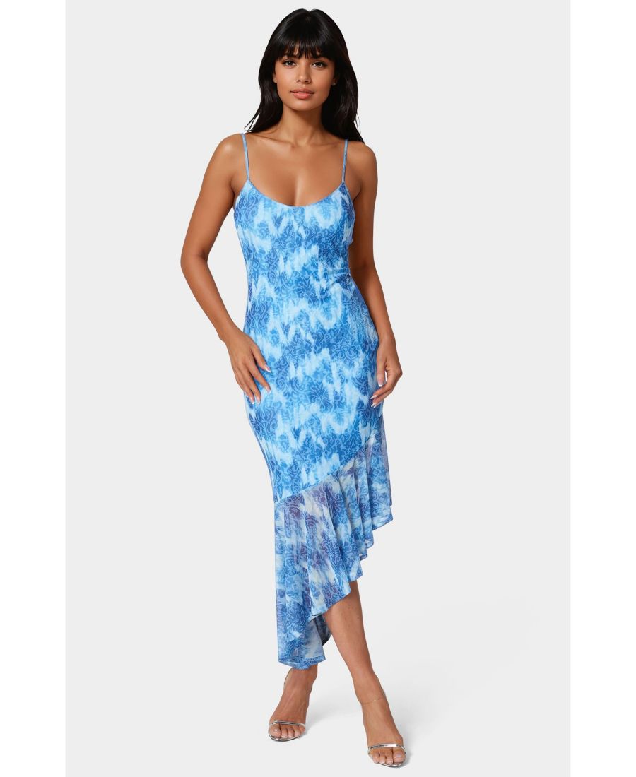 

Женское платье Cascade с асимметричным подолом и сетчатой текстурой Bebe, Light blue