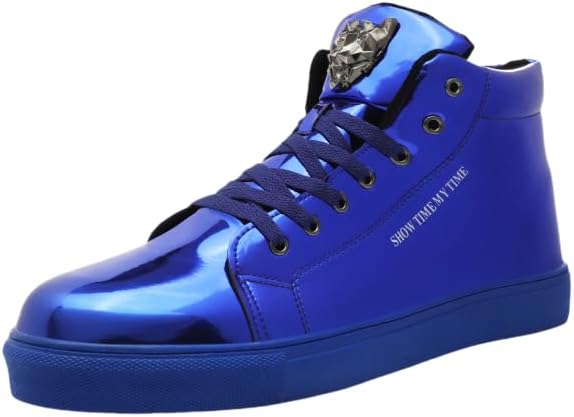 

Мужские модные кроссовки Hhhchpm, высокие шнурованные блестящие туфли для мотоцикла, металлические кроссовки с пайетками, синий