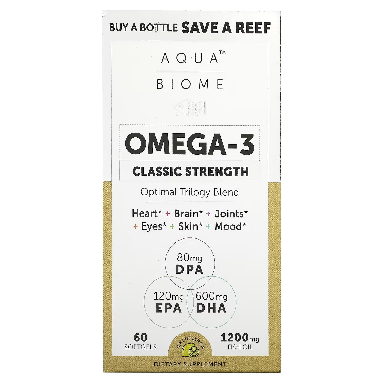 

Enzymedica Aqua Biome Omega-3 Classic Strength с лимоном, 1200 мг, 60 мягких таблеток (600 мг на мягкую таблетку)