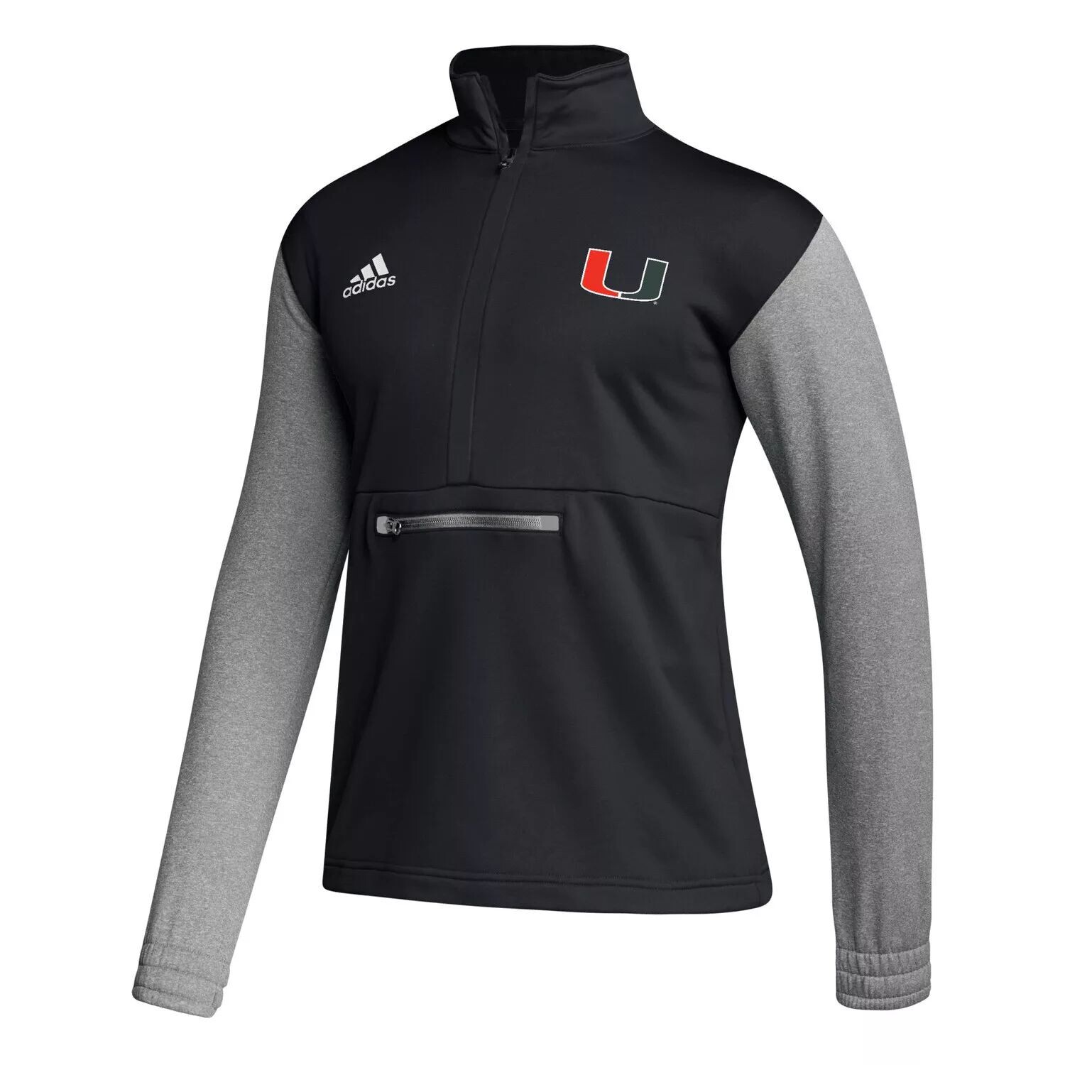 Мужская черная куртка Miami Hurricanes Team Issue AEROREADY с молнией на четверть adidas — фото 2