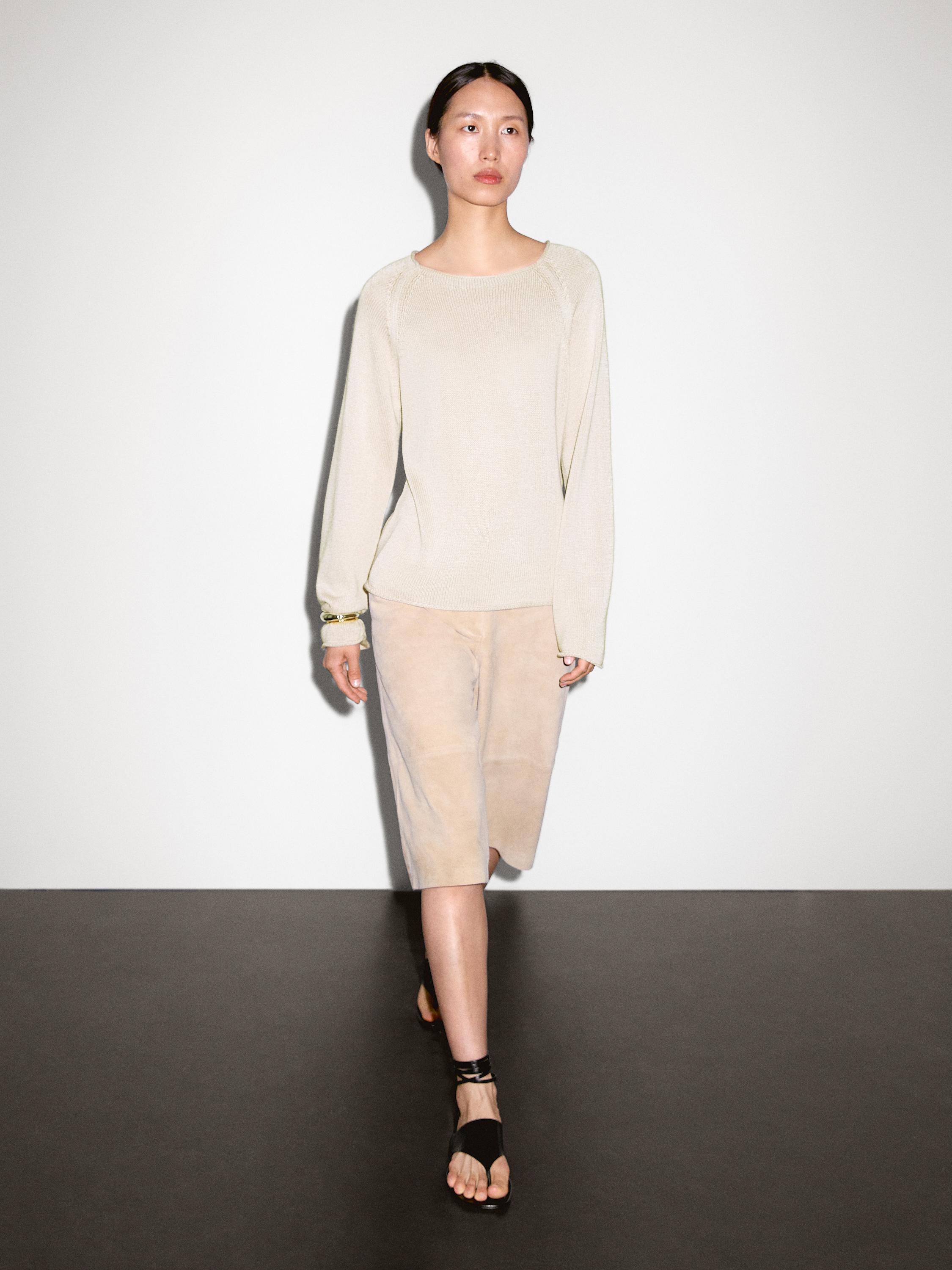 

Свитер с ажурной вязкой Massimo Dutti, бежевый