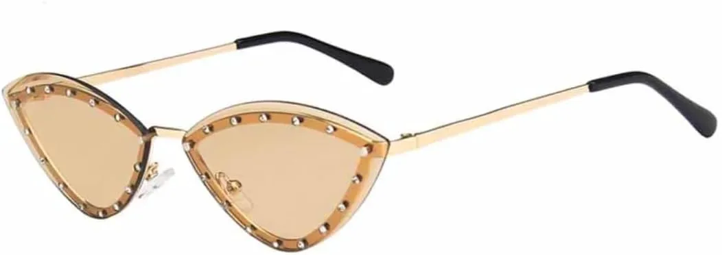 

Солнцезащитные очки «кошачий глаз» из сплава, без оправы, с кристаллами, блестящие, женские, уникальные, элегантные, зеленые, со стразами VVTWSSW, Gold Tea