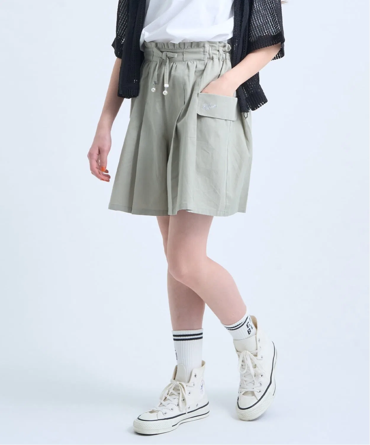 Детские хлопковые кюлоты с карманами pom ponette junior салатовые