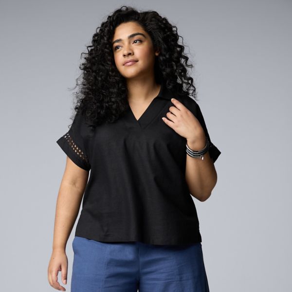 

Рубашка с кружевными рукавами Plus size Simply Vera Vera Wang, черный