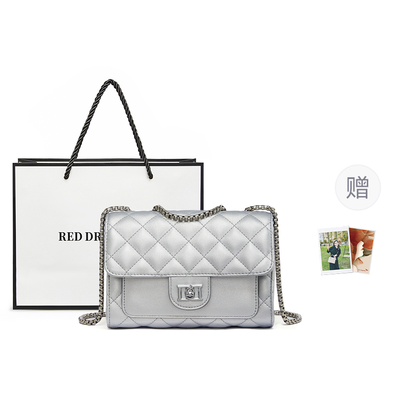 

Кожаная сумка через плечо на цепочке малая квадратная женская чёрно-белая RED DRAGONFLY, чёрный (круглый замок)