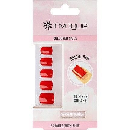 

Квадратная форма 24 ногтей сияющий красный 25G, Invogue